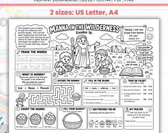 Manna In The Wilderness Activity Placemat Coloring Sheet Printable, Manna from Heaven Sunday School Christian Homeschool Church Exodus Craft
