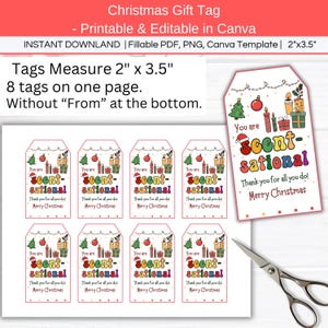 Candle Christmas Thank You Tag, Editable You are Scent-sational Appreciation Basket Tag, Holiday Teacher Nurse Gift, Soap, Spa, Perfume Gift. 2 versions, one with "From" and one without. Tag size is 2"x3.5". You can edit the tags in Canva or add your name in fillable pdf.