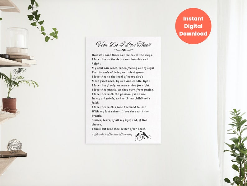 How Do I Love Thee Love Poem, Printable Love Poem, Elizabeth Barrett ...
