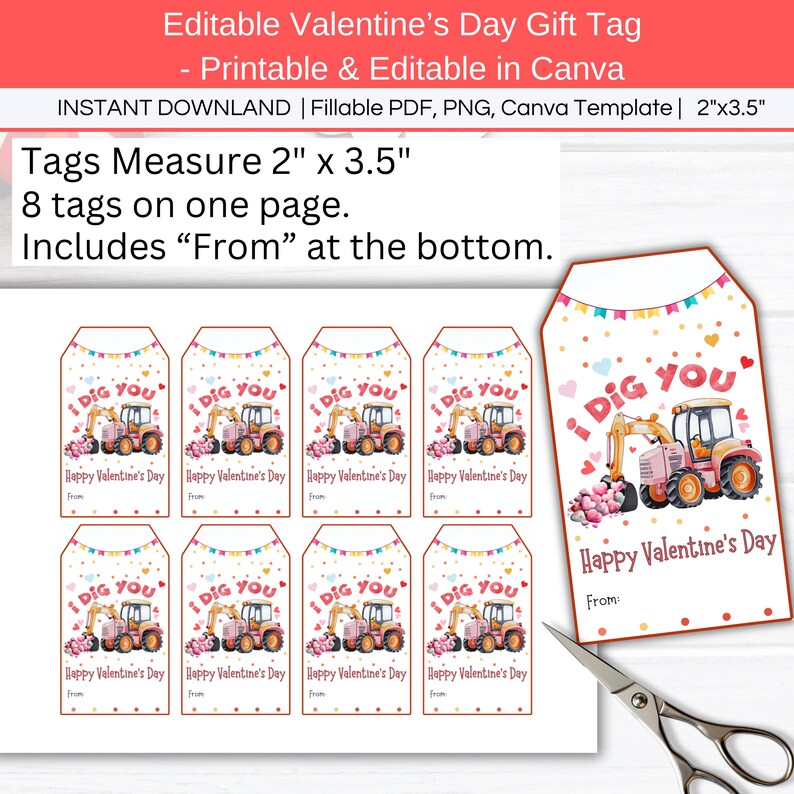 I Dig You Valentine's Day Tag Printable Gift Label, Editable Kid ...