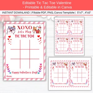 Biglietti di San Valentino "Tic Tac Toe", etichette modificabili per San Valentino "Cat Lover XOXO", etichette regalo stampabili per compagni di classe, classe, scuola, non-caramelle