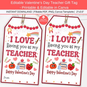 I Love Having you in my Teacher Valentines Gift Tag Printable, Teacher Appreciation Thank You Gift Tag, Classroom Valentines from Students