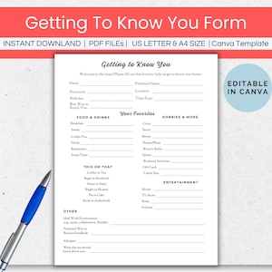 Getting to Know You Form For Employees Printable, Editable All About Me Survey for Employees pdf, Coworker Questionnaire, Employee Favorites
