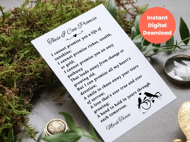 These I Can Promise Printable Love Poem by Mark Twain Etsy UK