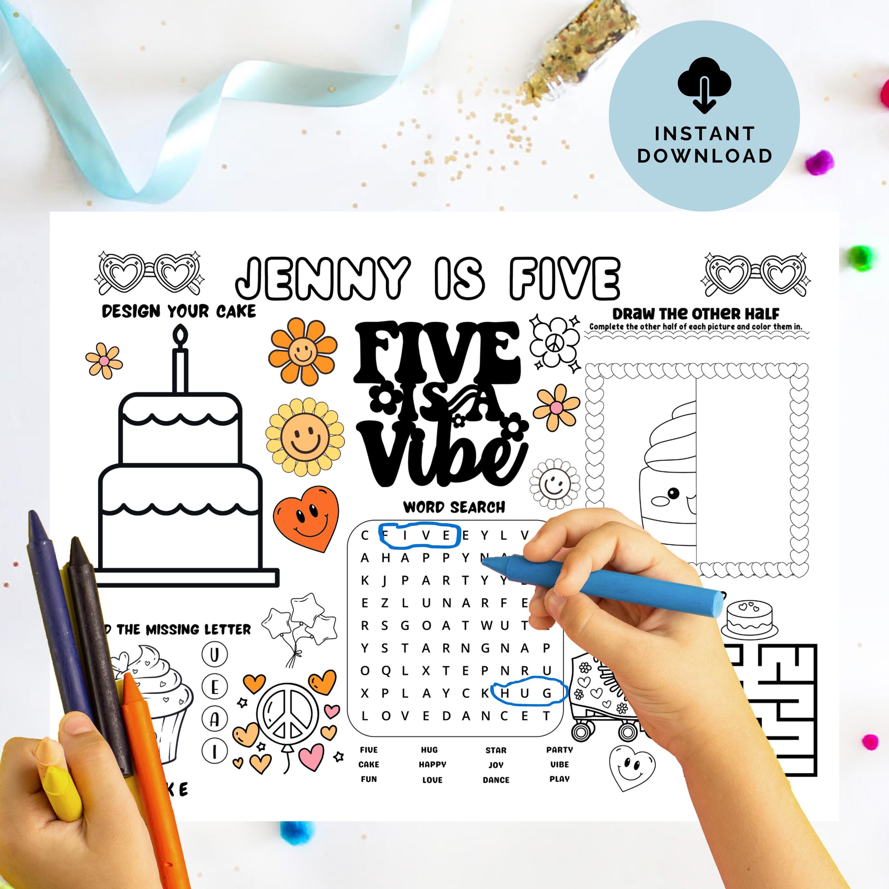 Five is a Vibe Coloring Page, Printable 5 Year Old Birthday Activity ...