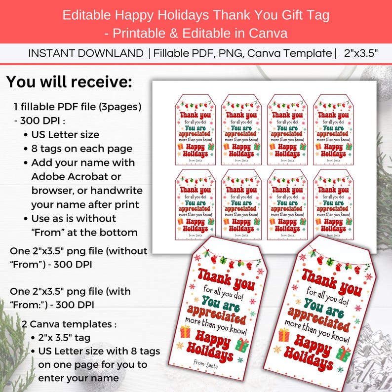 Thank You for All You Do Gift Tag, Editable Christmas Tag, Teacher ...