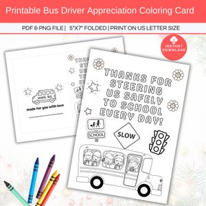 Cartes à colorier pour chauffeur de bus scolaire à imprimer, cadeau pour chauffeur de bus offert par des enfants, cartes de remerciement faites maison pour chauffeur de bus, activité en classe