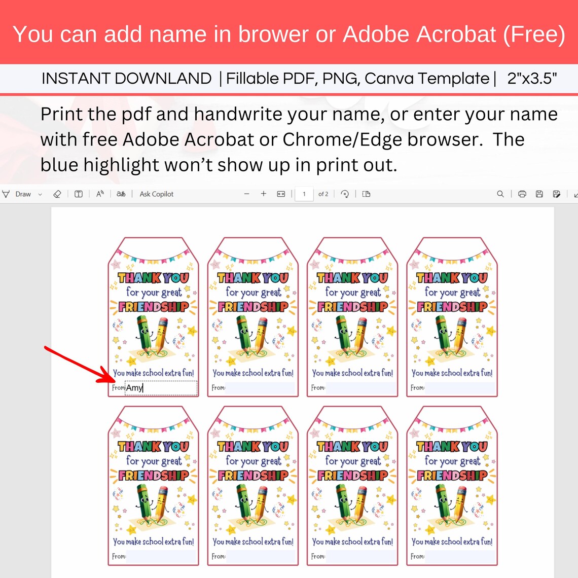 End of School Year Classmate Tags Printable, Editable Last Day of ...