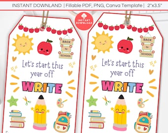 Start the Year Off Write Tag Printable, First Day of School Pencil Gift, Back to School Favor, First Day Of Kindergarten, Class Party Favor