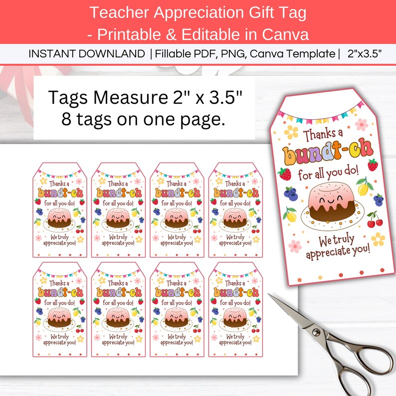 Thanks a Bundt-ch Tag Printable, Editable Bundt Cake Teacher Nurse ...