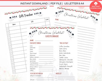 Christmas Wishlist Questionnaire Survey, Christmas Gift Tracker, Printable Christmas List, Christmas Gift Ideas List, Employee Wishlist