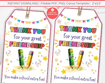 End of School Year Classmate Tags Printable, Editable Last Day of School Friendship Gift Tag, Friendship Day Preschool Class Party Favor Tag
