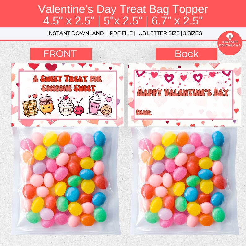 Printable Happy Valentine's Day Treat Bag Topper, Cookie Bag Tag Label ...