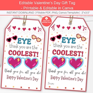 Sonnenbrille Valentine Tag bearbeitbar, du bist das coolste Kind Klassenzimmer Valentinstag Karte, Herz Sonnenbrille Geschenk druckbar, Non-Candy Treat