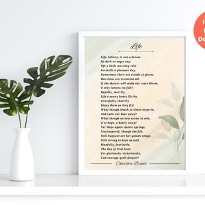Life by Charlotte Brontë Printable Typography Poem Wall Art, Downloadable Minimalist Softness Motiviational Quote Home Decor