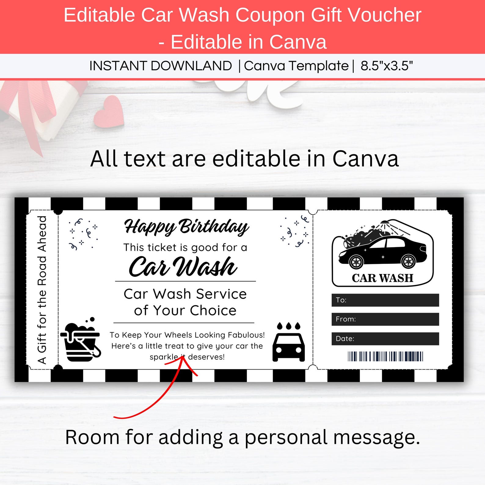 Car Wash Coupon, Editable Car Detailing Voucher Gift Certificate