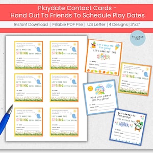 Druckbare Kinder Spieldatum Karten, ausfüllbare Keep In Touch Karten, Kinder Visitenkarte, Spiel Datum Kontaktkarte, Ende der Schule, Schulferien Karte