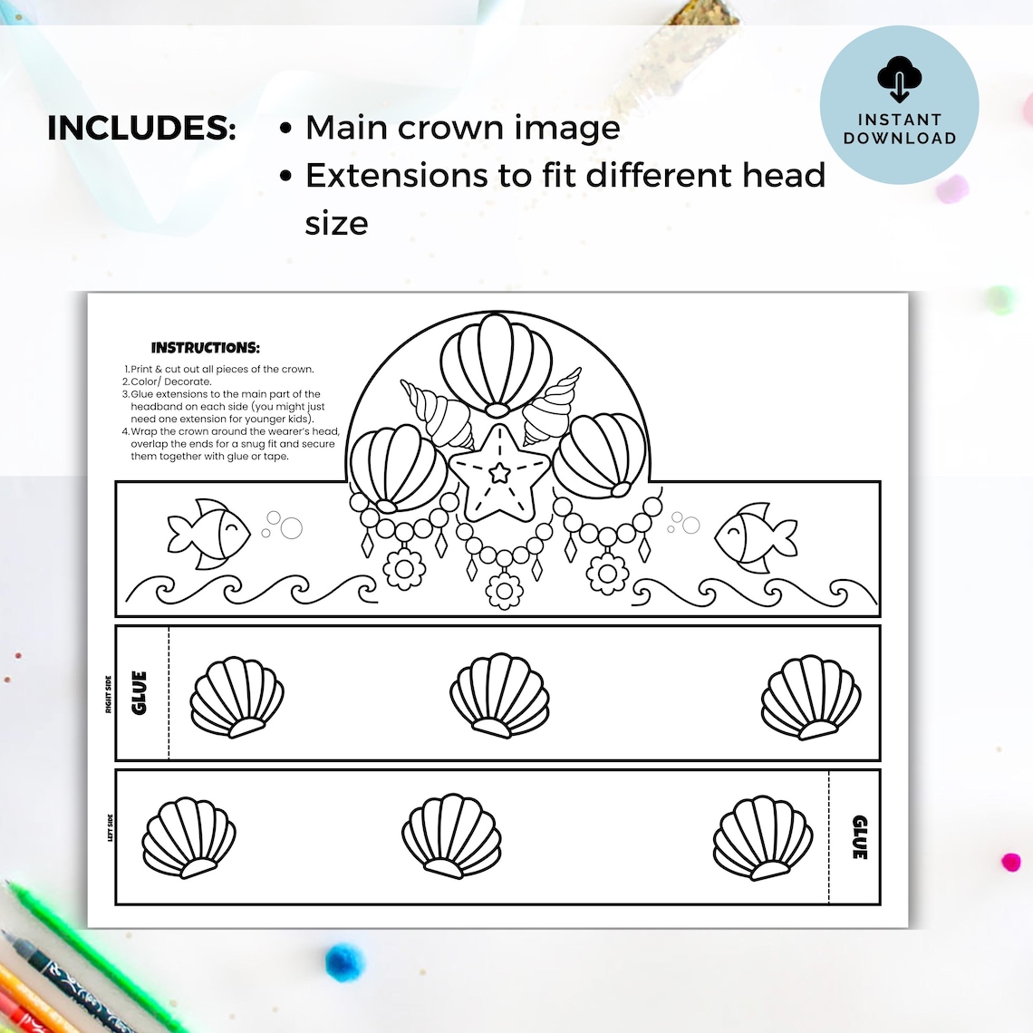 Mermaid Paper Crown Printable, Kid Under the Sea Ocean Princess ...
