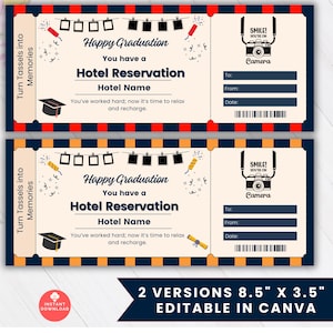 Hotelreservierung Abschlussgeschenkgutschein, bearbeitbarer Wochenendausflugsgutschein, Überraschungsreise- Hotelaufenthaltsticket , College New Grad-Zertifikat