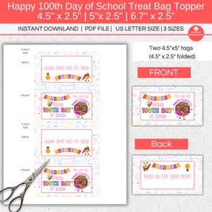 Happy 100th Day of School Treat Bag Topper Printable, 100 Days Smarter, One Smart Cookie, Snack Bag Tag, Classroom Student Goodie Bag Label