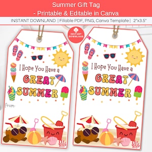 Espero que tengas una gran etiqueta de verano editable, una etiqueta de regalo de fin de año escolar imprimible, un obsequio para la fiesta de vacaciones de verano para maestros, estudiantes y compañeros de clase.