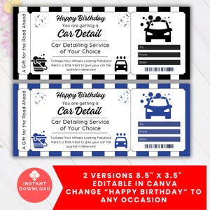 Cadeaubon autodetail, bewerkbare cadeaubon autodetailing, afdrukbare autodetailkaart, Car Guy Ticket voor autoliefhebbers vriendje echtgenoot