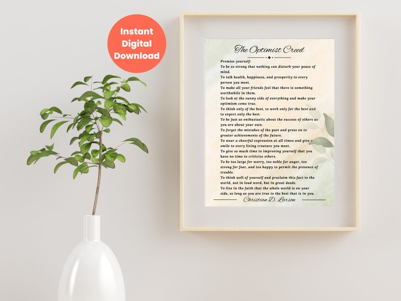The Optimist Creed Promise Yourself by Christian D. Larson ...