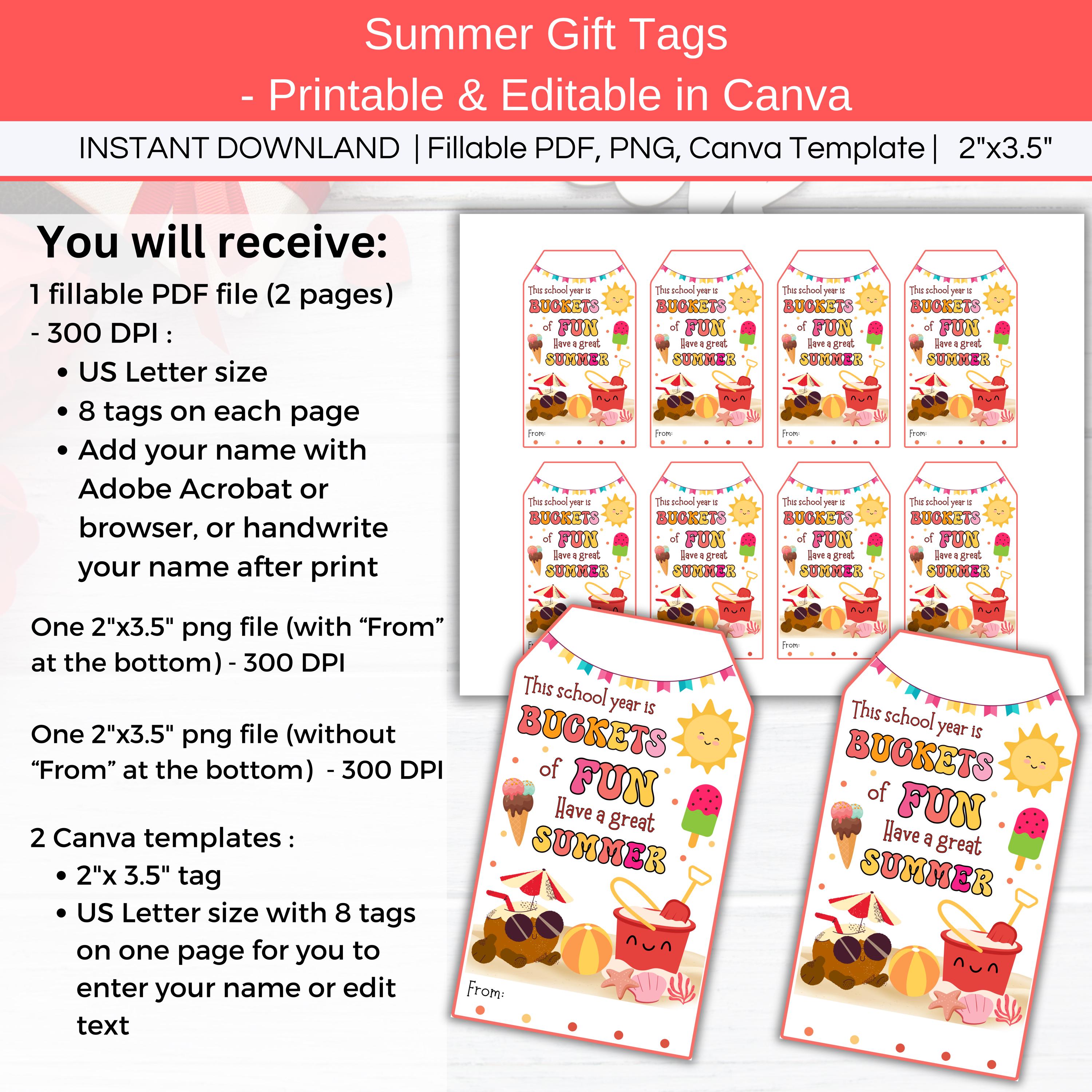 End of Year Gift Tag for Sand Bucket of Fun Printable, Editable Summer ...