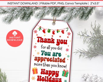 Thank You for All You Do Gift Tag, Editable Christmas Tag, Teacher Appreciation, Employee Appreciation, Nurse Staff Nanny Holiday Gift Tags