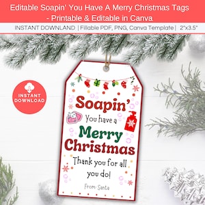 Seifen Sie haben ein frohes Weihnachten druckbares Geschenkanhänger, handgemachtes Seifengeschenk, Kollegen-Lehrer-Weihnachts-Dankeschön-Geschenk, Feiertags-Gastgeschenk