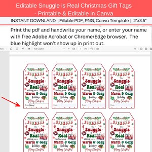 The Snuggle is Real Christmas Blanket Gift Tag Printable Editable ...
