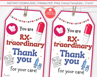 Pharmacist Appreciation Thank You Gift Tags Printable, Editable Pharmacy Tech Appreciation Day Week Gift Label, Pharmacy Staff Gift Tag