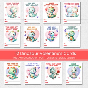 Dinosaur Valentines Cards for Kids, Printable Dino Valentine&#39;s Day Cards, Classmate Valentines, Friendship Valentines, Classmate Valentines
