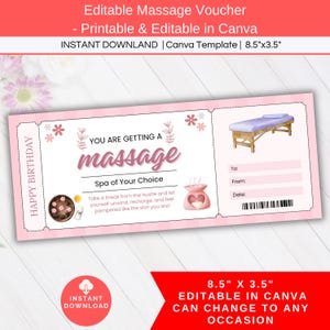 Birthday Massage Coupon Gift Certificate Editable, Massage Spa Day Printable Voucher Ticket, Girlfriend Wife Mom Anniversary Graduate gift