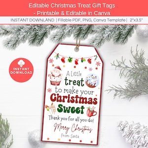 Een kleine traktatie om kerst zoet te maken, bewerkbare tag voor kersttraktatie, cadeaukaartjes voor leraar, student, klas, vriend, collega, bedankkaartje
