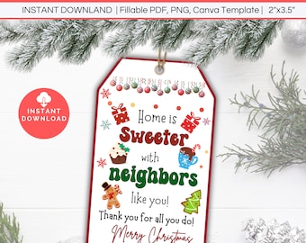 Neighbor Christmas Treat Printable Tags, Secret Santa Neighbor Gift, Holiday Gift Tag, Neighbor Gift Idea, Winter Thank You Gift Tag Label