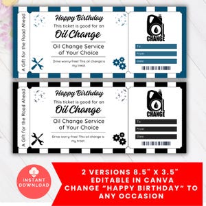 Oil Change Coupon Template Editable, Car Service Maintenance Voucher Gift Certificate Ticket, Car Guy Gift, Car Lover Boyfriend Husband Gift