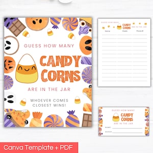 Peut inclure: Un ensemble de jeux imprimables sur le thème d'Halloween avec un panneau indiquant "Devinez combien de bonbons indiens sont dans le bocal". Comprend une feuille de jeu et une petite carte. Le design présente des bonbons indiens, des citrouilles et d'autres friandises d'Halloween.