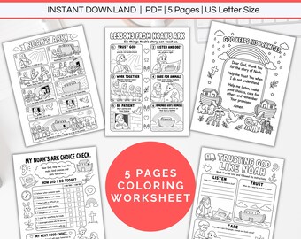Noah's Ark Worksheets For Kids Printable, Christian Bible Study Lesson Prayer Coloring Page, Sunday School Homeschool Church Vbs Activity