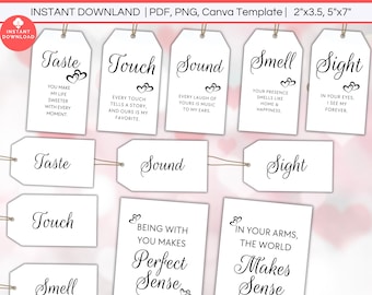 5 Senses Gift Tags Printable, Five Senses Gift Bag Labels, 5 Senses Gift Ideas, Gifts For Spouse, Anniversary Birthday Valentine&#39;s Day Tags
