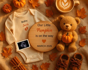 Pumpkin on the Way Pregnancy Announcement, Editable Cozy Simple Autumn Thanksgiving Pumpkin Gender Neutral Digital Social Media Baby Reveal