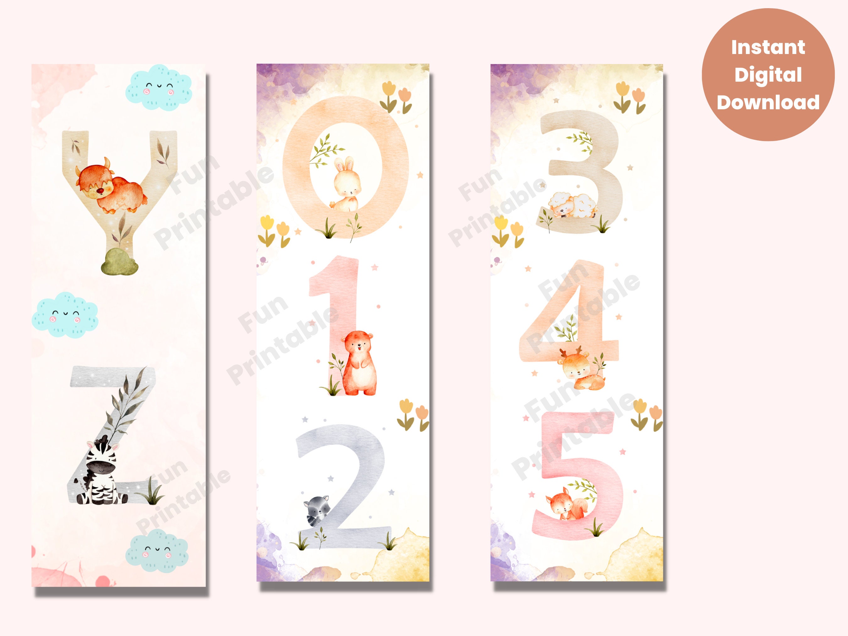 13 Cute Printable Bookmark for Kids, Watercolor Animal Plant Bookmarks ...