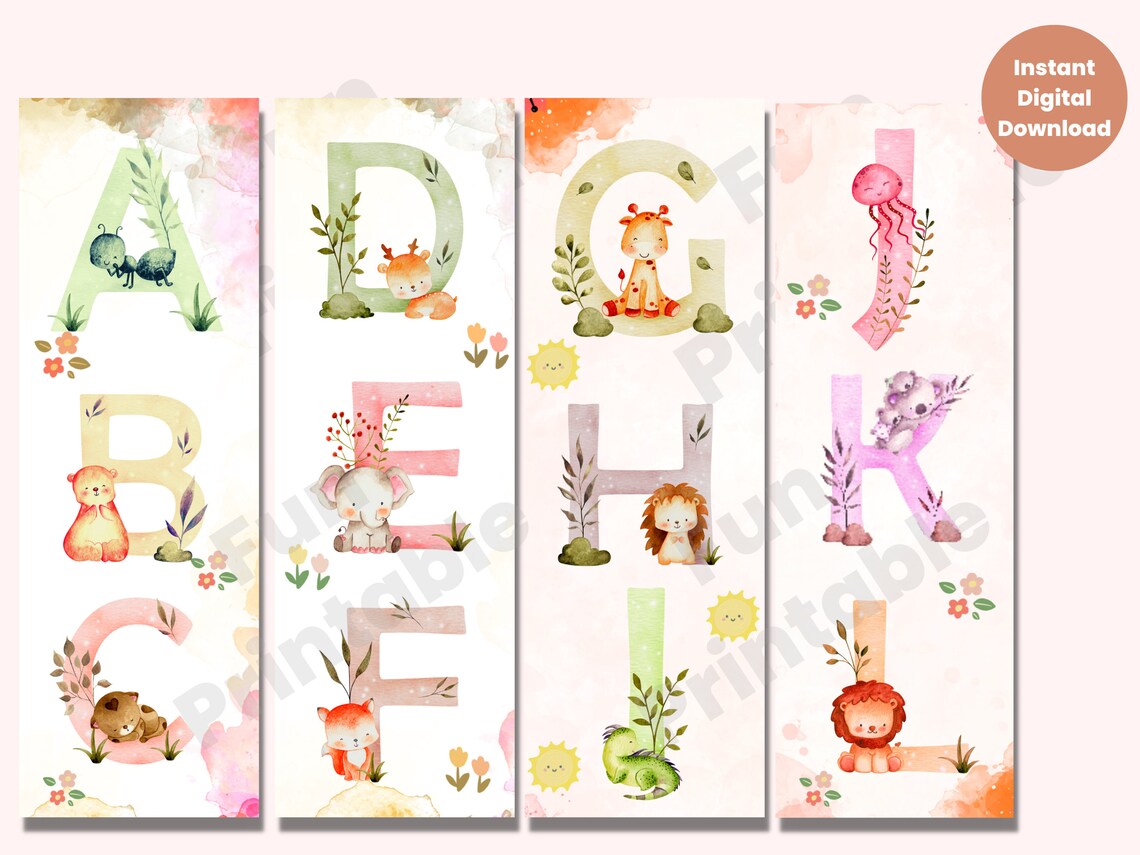 13 Cute Printable Bookmark for Kids, Watercolor Animal Plant Bookmarks ...