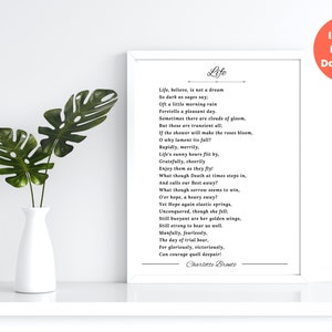 Life by Charlotte Brontë Printable Typography Poem Wall Art, Downloadable Minimalist Black & White Motiviational Quote Home Decor