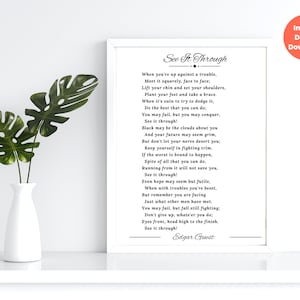 See It Through by Edgar Guest Printable Quote Motivational Wall Art, Inspirational Downloadable Poem, Digital Minimalist Black & White Print