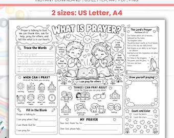 What Is Prayer Activity Placemat Coloring Sheet Printable, Lord's Prayer, Sunday School Christian Homeschool Church Bible Scripture Study