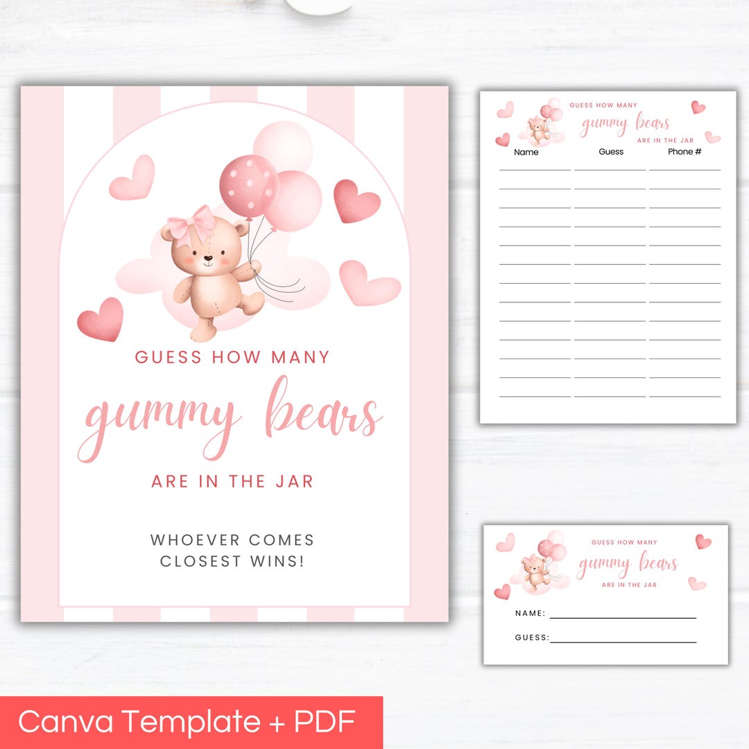 Guess How Many Gummy Bears Game Printable Sign, Answer Card, Tracking ...