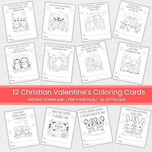 Bibelverse Valentinstag Malkarten für Kinder, druckbare Tier Valentinstag Malkarten, Klassenkamerad Valentines, Liebe Bibelverse