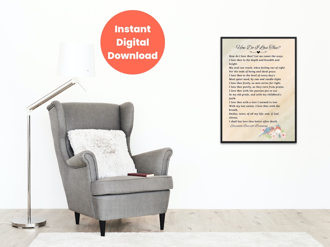 How Do I Love Thee Love Poem, Printable Love Poem, Elizabeth Barrett Browning, Wedding Poetry