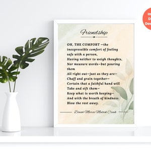 Friendship By Dinah Maria Mulock Craik Printable Poem Wall Art about Friends, Downloadable Softness Greenery Quote Print, Gift for Friends